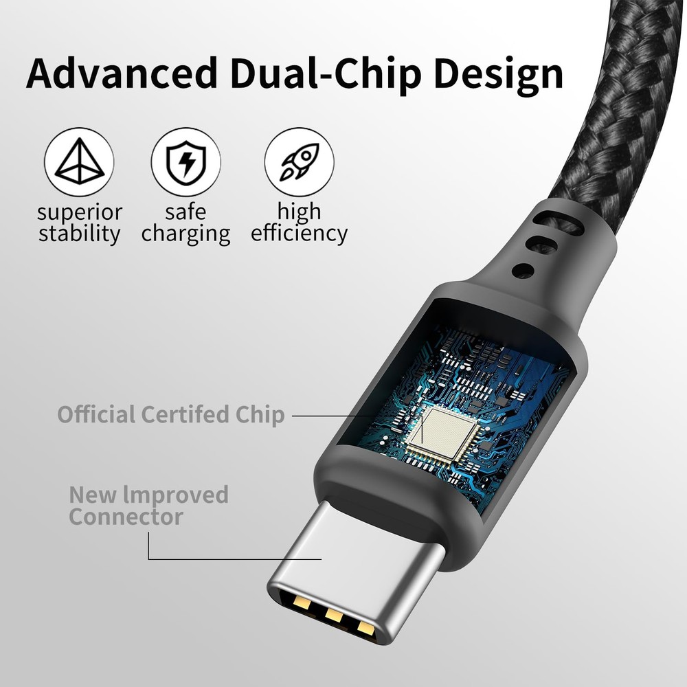 Short USB C to C Cable 1 ft 3Pack, C Support 1FT, Black