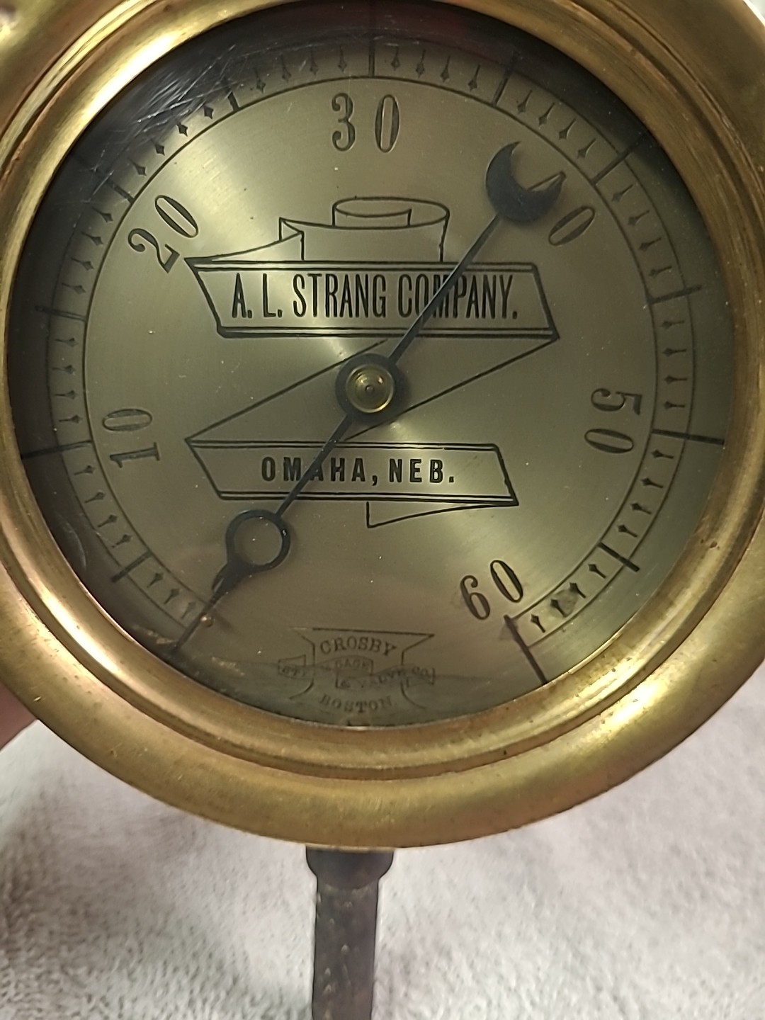 Antique Brass Gauge. Crosby Steam Gage And Valve Co. Boston 1914.
