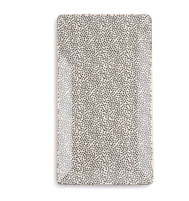 Thyme & Table Dot Rectangular Platter Stoneware Gold Trim Dishwasher Micro Safe