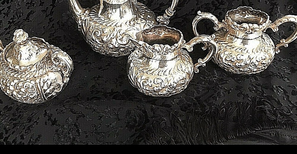 Barbour Silver Tea Set Quadrupule Silver Plate Sugar Bowl Creamer Teapot Spooner