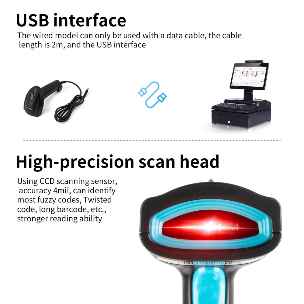 JIAN BOLAND Barcode Scanner USB 1D Wired CCD Barcode Reader Supports Screen Scan