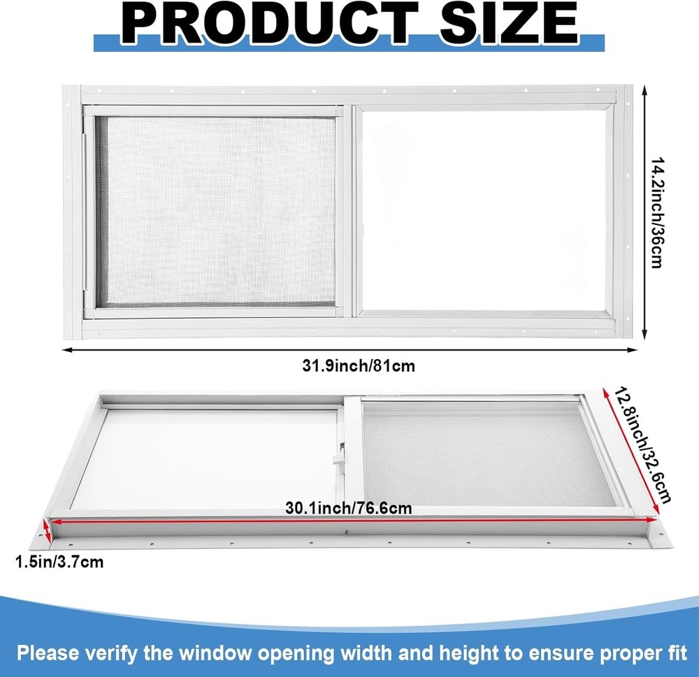 1 Pack Basement Home Window 32'' x 14'' Mini Basement Windows Replacement wit...