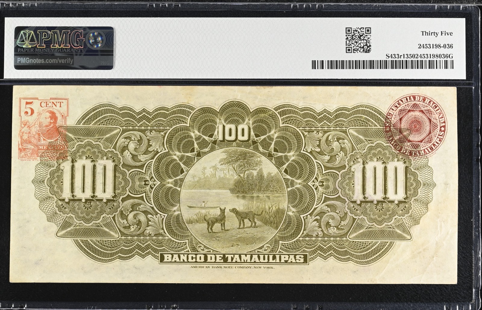 M524d Mexico Banco de Tamaulipas 100 Pesos ND P S433 PMG 35 Unsigned with Seals