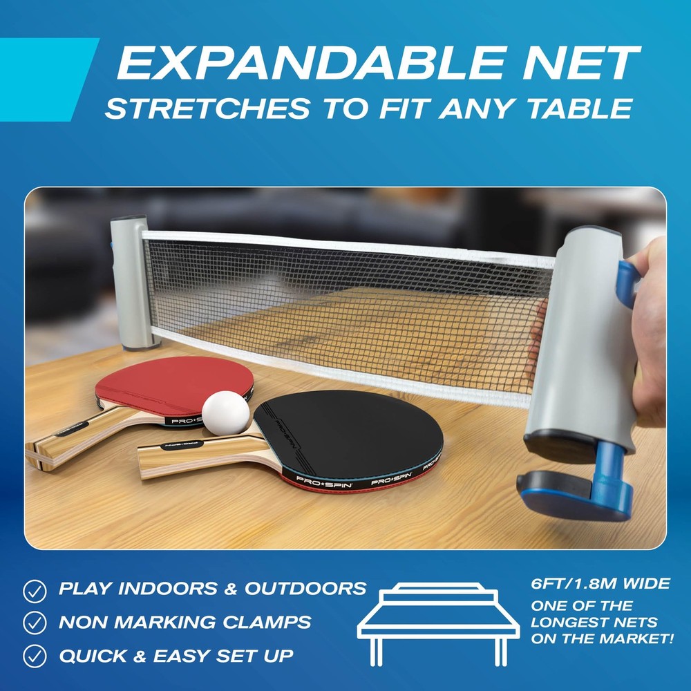 PRO-SPIN Portable Ping Pong Set with 2-Player Set, | Active Red