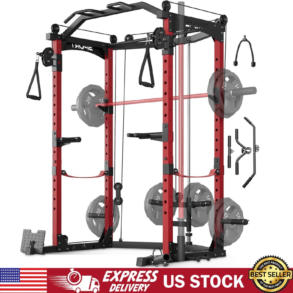 Power Cage Multi-Functional Squat Rack with Cable Crossover System for Home Gym