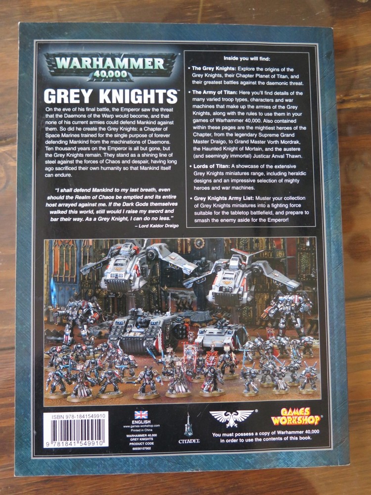 WARHAMMER 40,000 40K CODEX GREY KNIGHTS SOFTCOVER 2011 5TH VERY RARE OOP