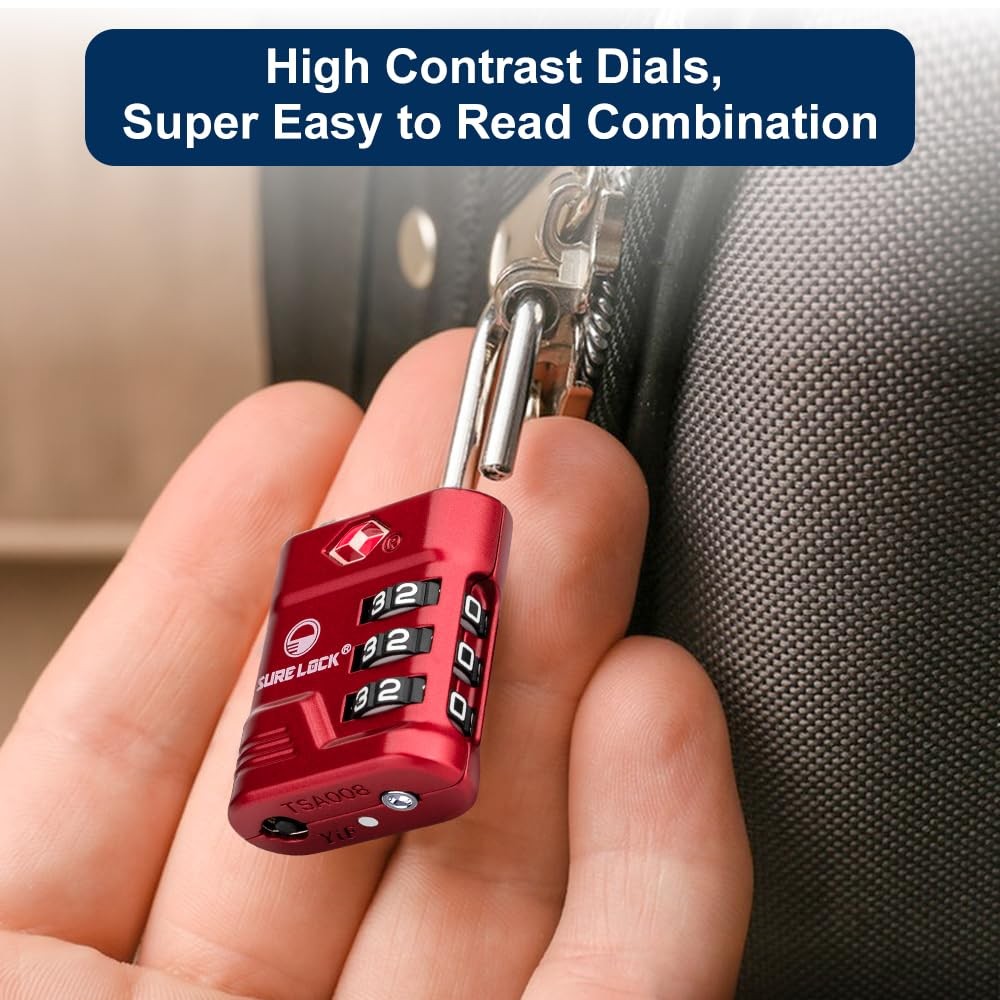 TSA Approved Luggage Lock – 3-Digit Resettable Combination Padlock with Open ...
