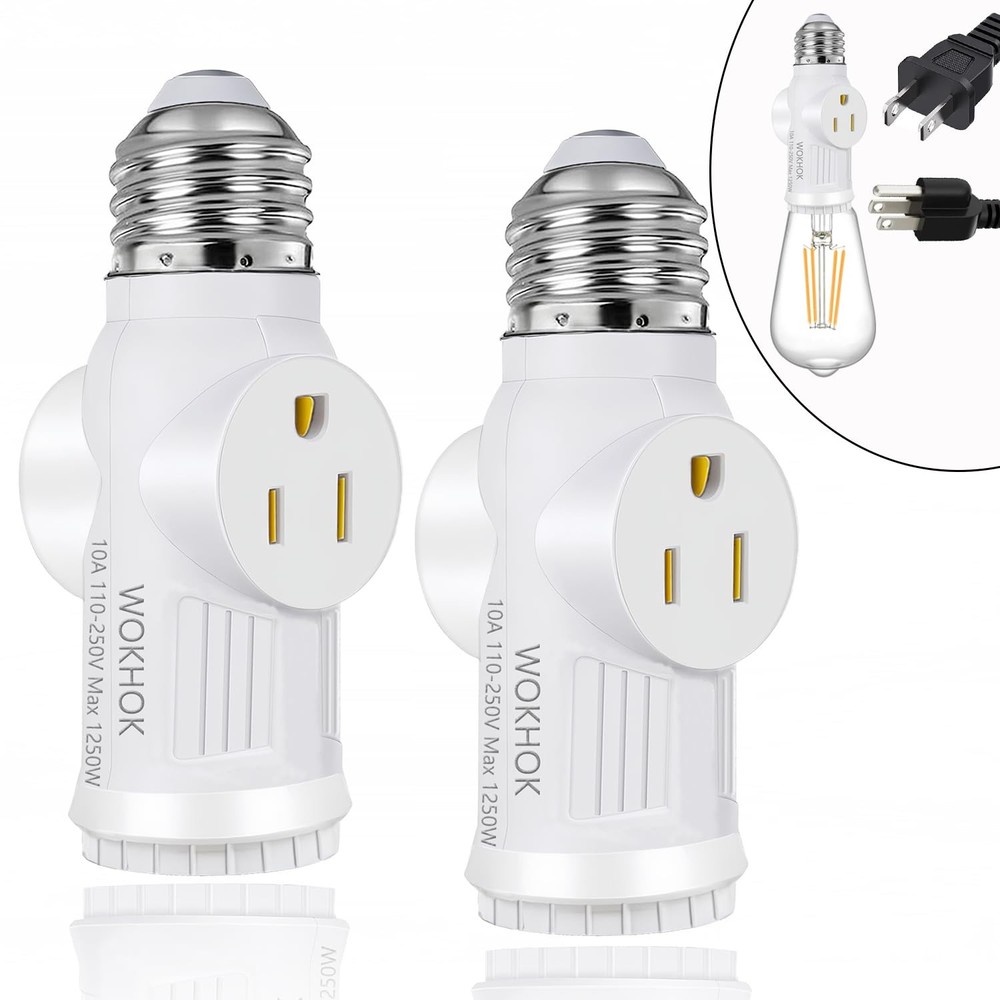 Light Socket to Plug Adapter,2/3 Prong Convert White