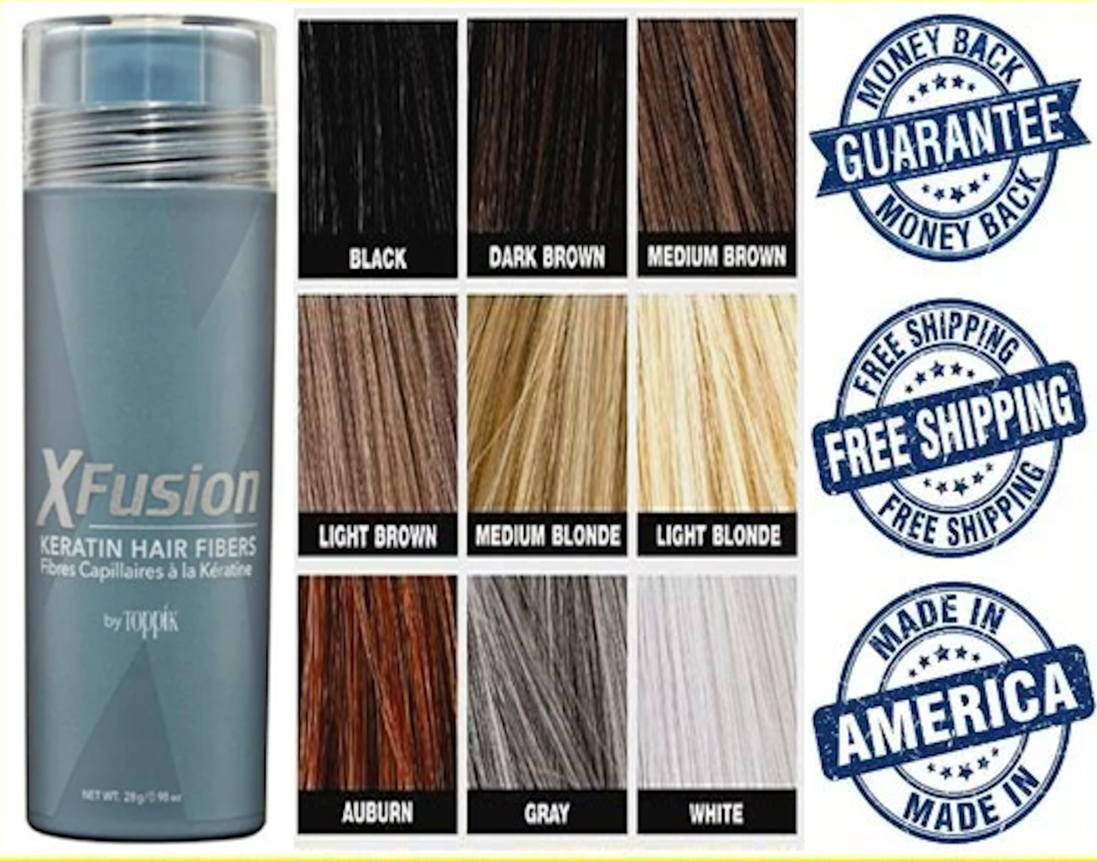 XFusion 28g Natural Keratin Hair Fibers - 9 Shades - 100% Money Back Guaranteed!
