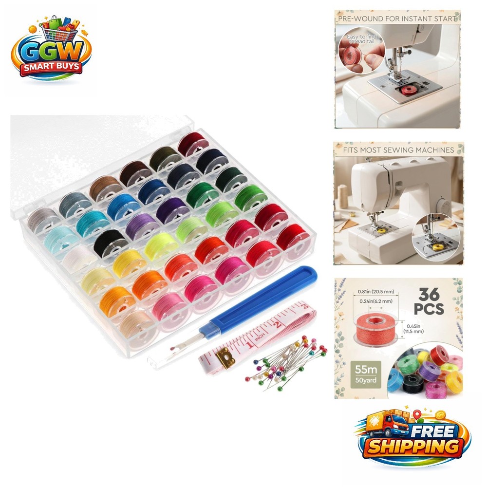 Durable 36pcs Bobbins Set with Accessories - Versatile Sewing Thread Collection