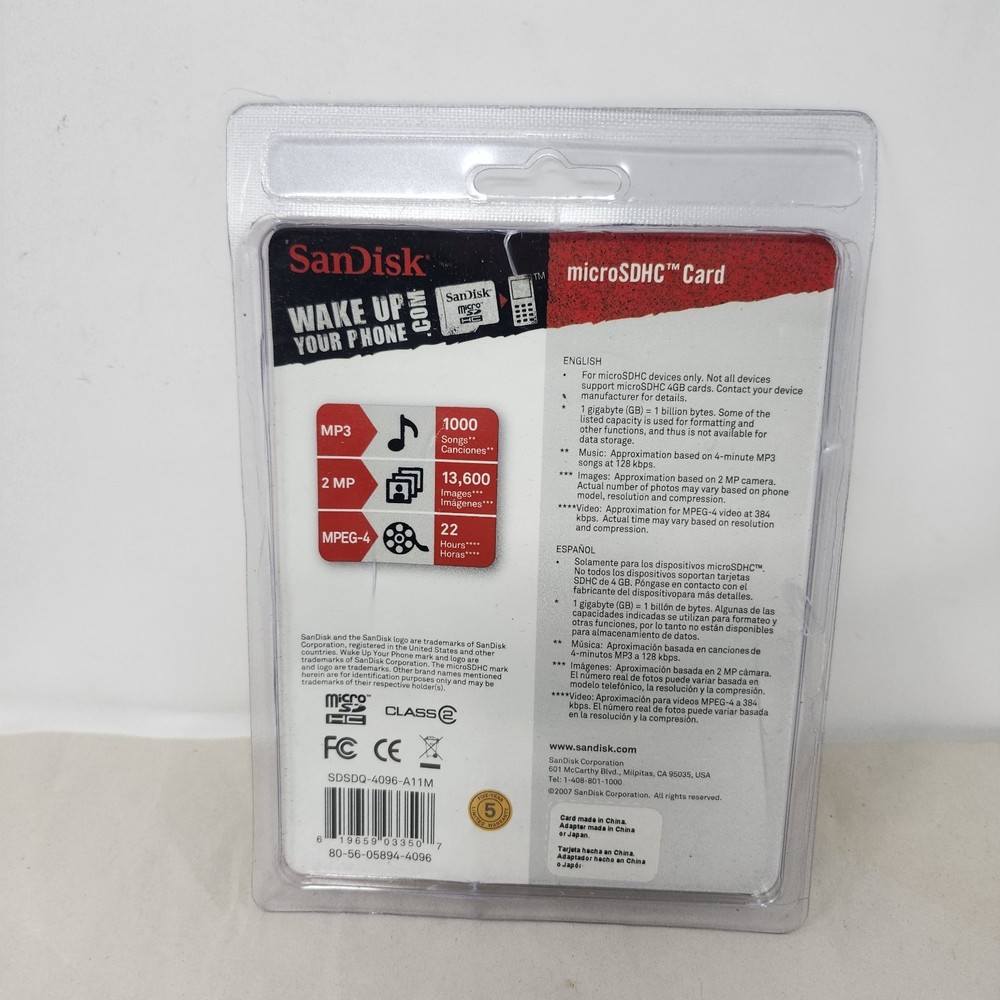 SanDisk 4GB microSD Memory Card with Adapter – Class 4 Flash Storage New