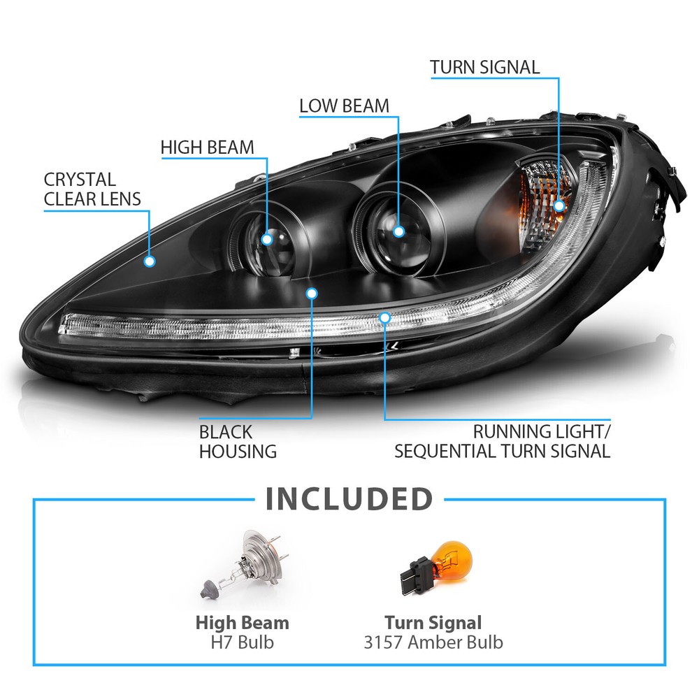 2005 - 2013 For Chevy Corvette LED DRL Sequential Switchback Black Headlights