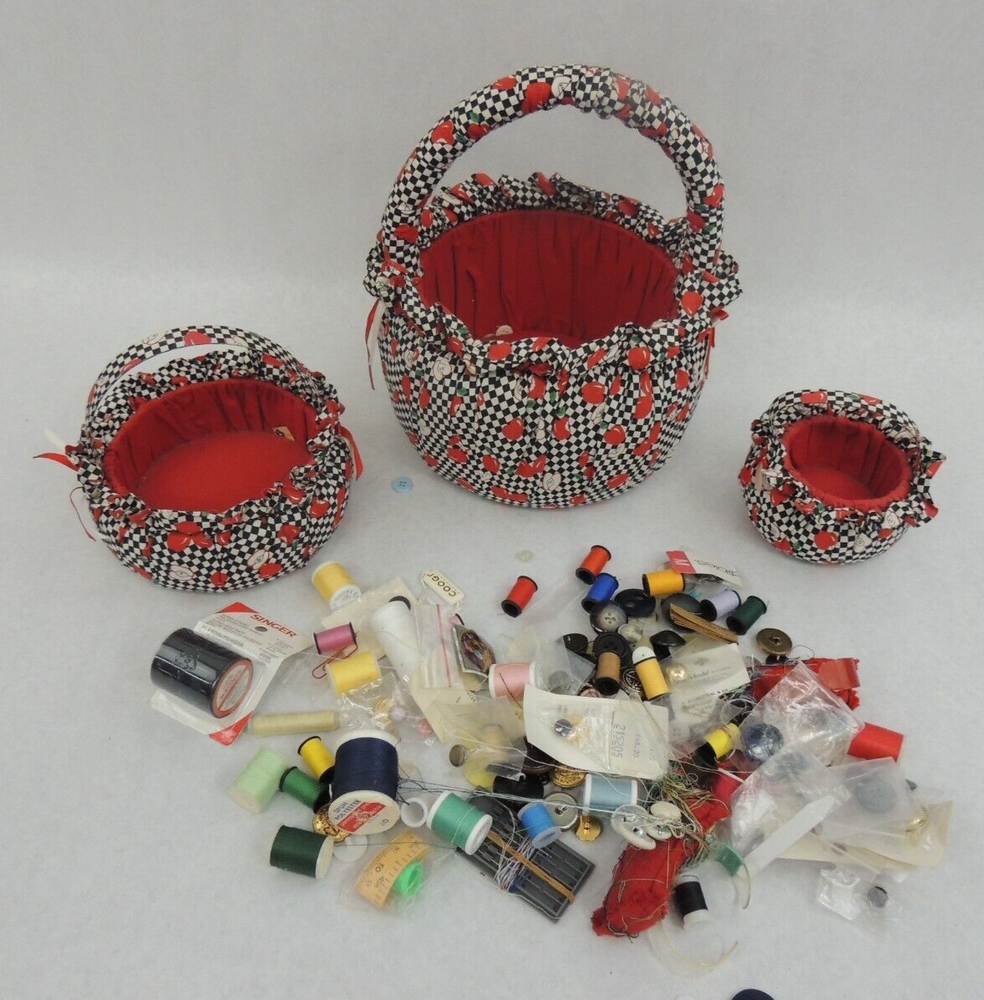 SEWING/CRAFTING 3 FABRIC CONTAINERs, WITH ASSORTED SUPPLIES