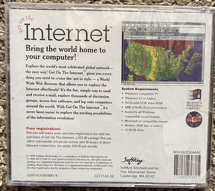 SEALED 1995 Softkey “Get On the Internet” NETCOM Netcruiser CD-ROM - Windows #4