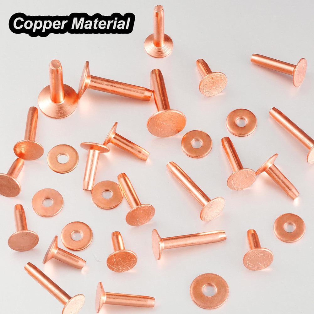 50Sets Copper Rivets Assorted Leather Rivet Kit for Leather Working Brass Rivets