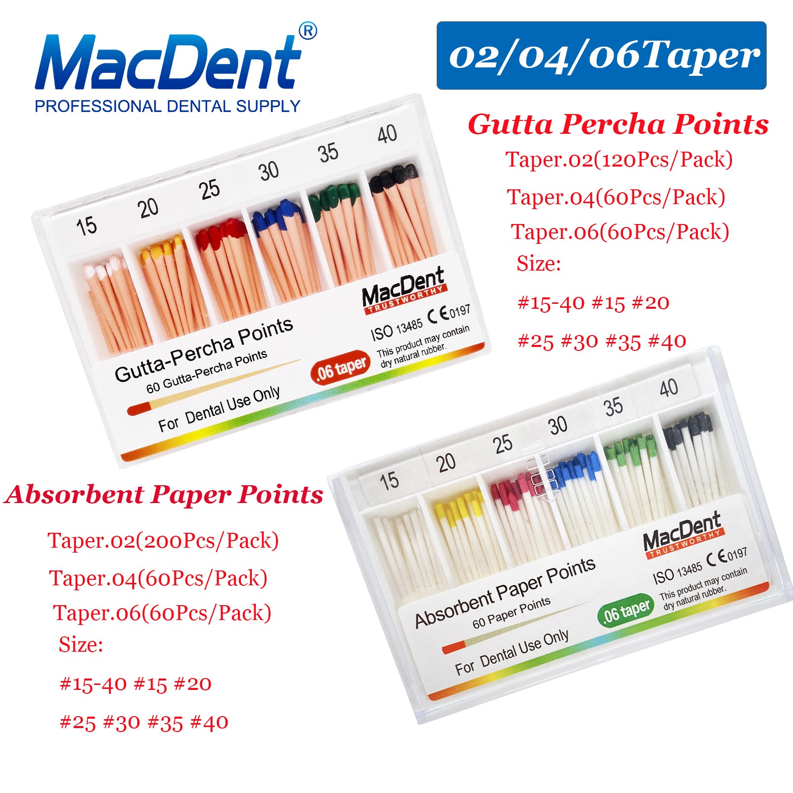 MacDent Dental Endodontic Gutta Percha Point & Absorbent Paper Obturation Points