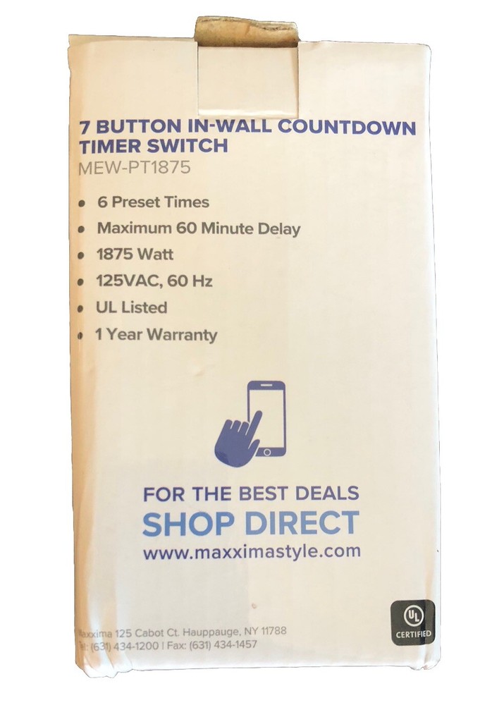 Maxxima 1875 Watt 7 Button In Wall Countdown Timer Switch White MEW-PT1875