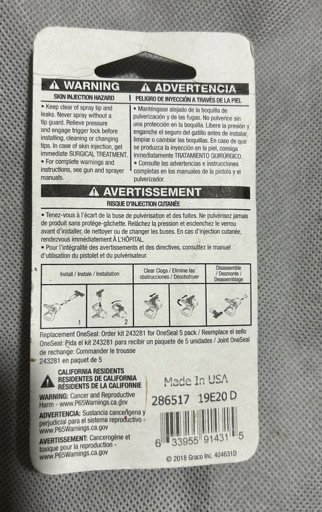 GRACO RAC 5 Switch Tip Reversible Spray Tip 286 517