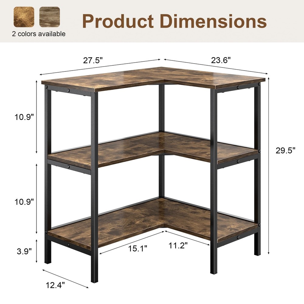 VECELO Corner Cabinet Table with 3 Tier Open Shelf, Multipurpose Display Orga...