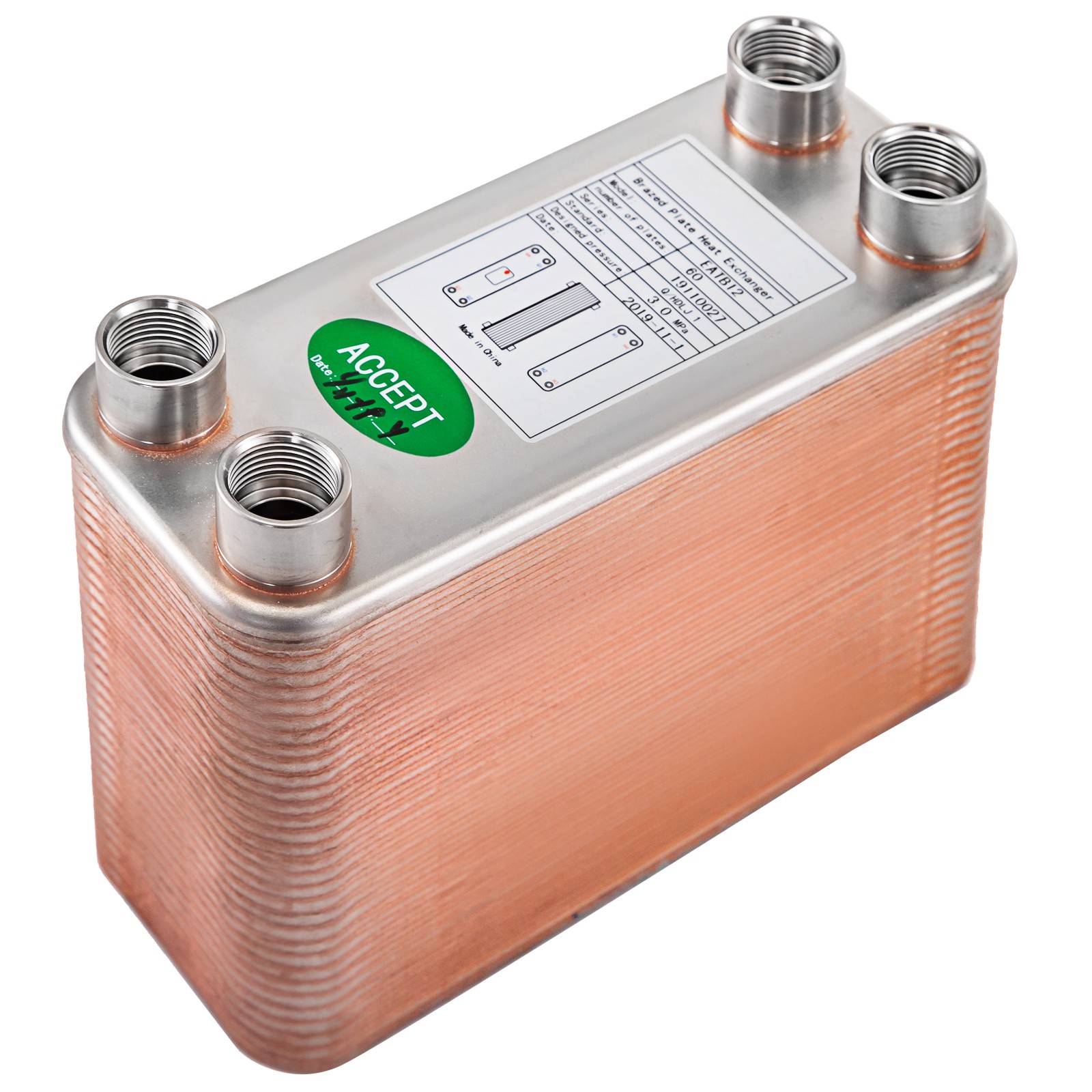 VEVOR Heat Exchanger Brazed Plate Heat Exchanger 60 Plate Heat Exchanger