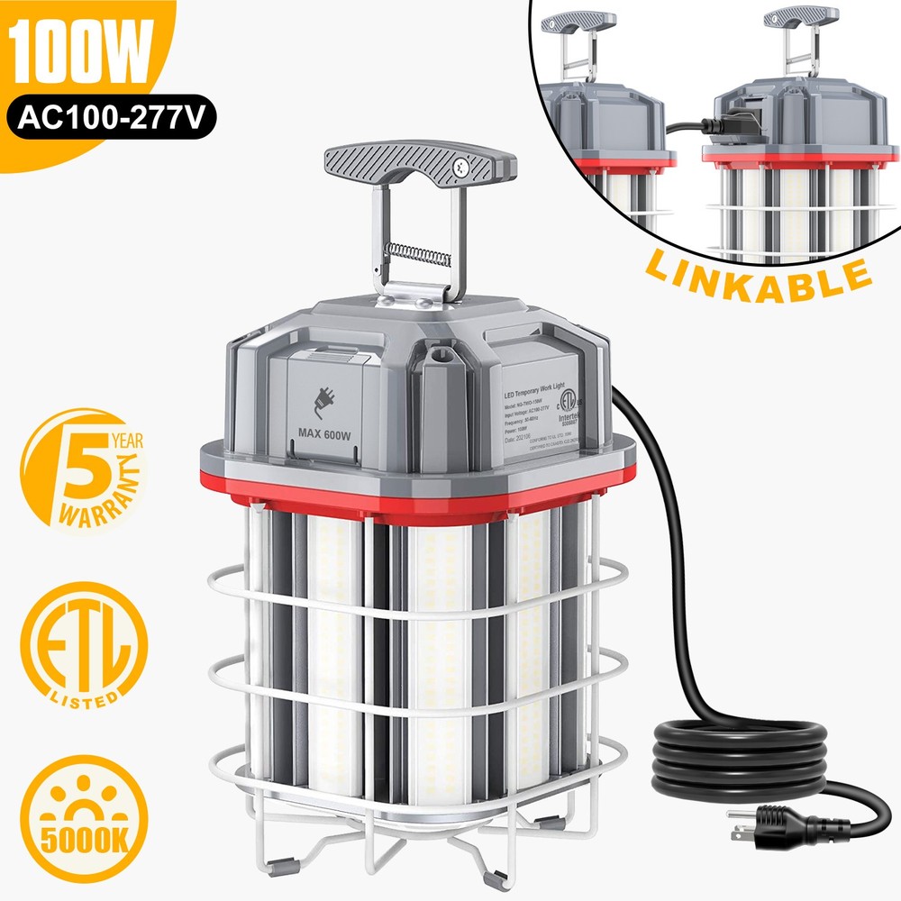 100W LED Temporary Work Light 14,500LM Linkable Construction Jobsite Lighting US