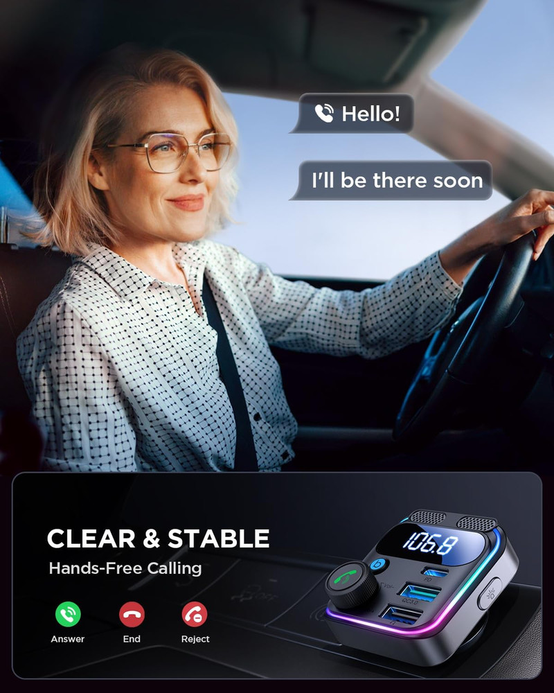 JOYROOM Bluetooth 5.4 Car Adapter FM Transmitter 81W Bluetooth Cigarette Lighter