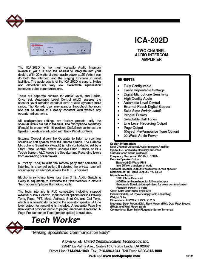 Tech Works ICA-202D Intercom Amplifier