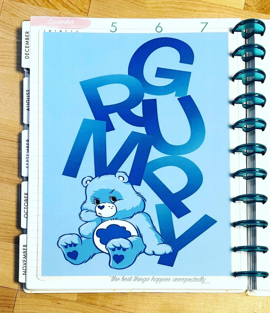 Blue Grumpy Bear Two Sided Dashboard 4 use w BIG Happy Planner