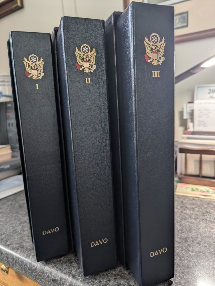 US - DAVO LUXE - GENTLY USED - US - VOLUME  I + II + III HINGELESS STAMP ALBUMS