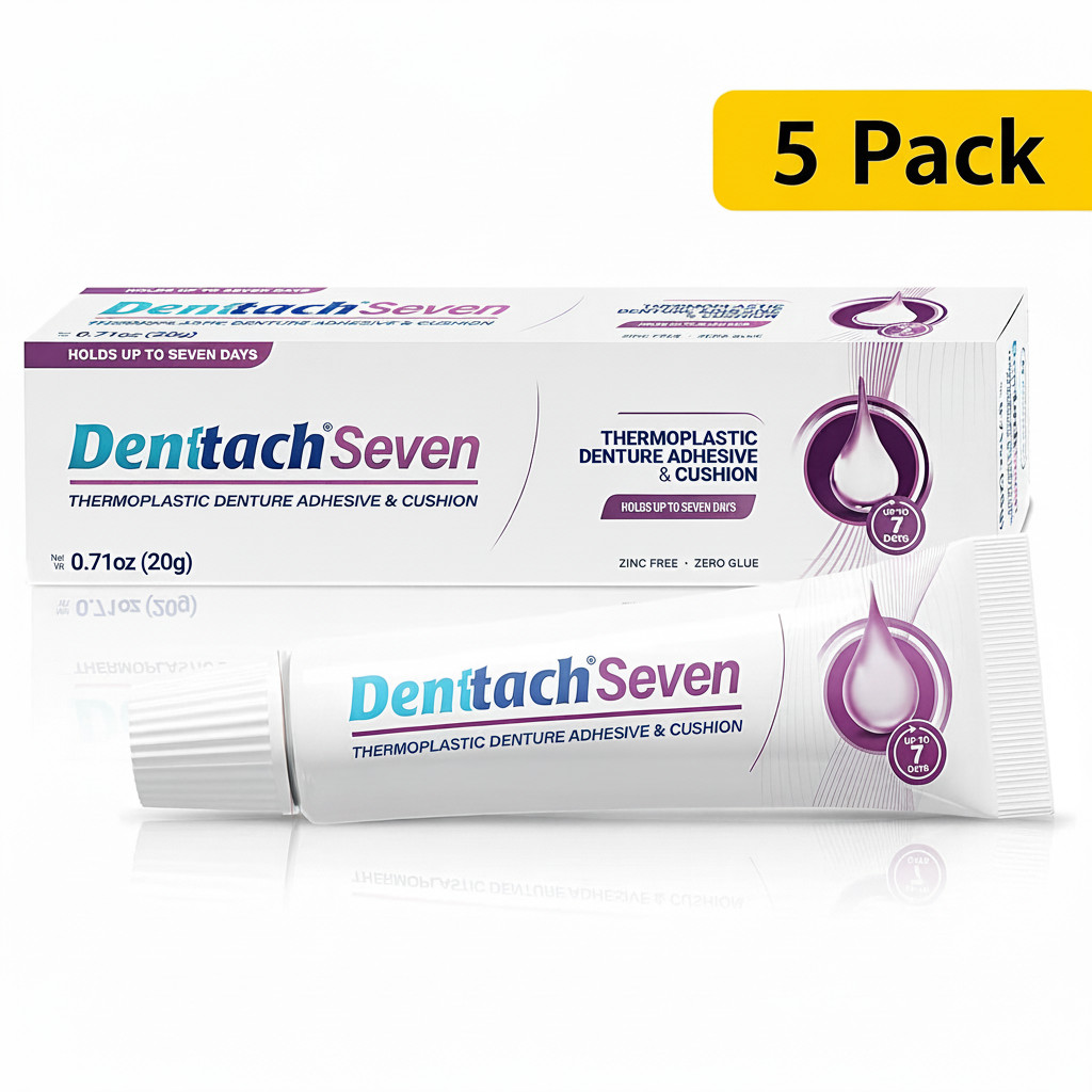 5 Pack Denttach Seven Day Hold Thermoplastic Denture Reliner Adhesive  .71 Oz.