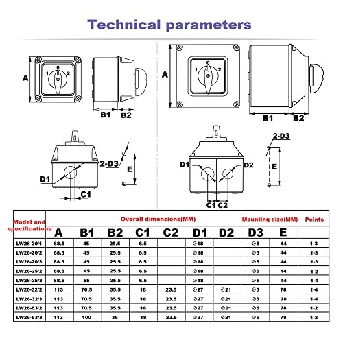 Universal Changeover Selector Switch with 3 Positions 8 Terminals, 660V 63A