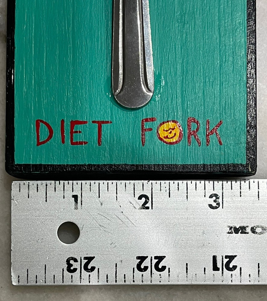Funny diet fork mounted on wood gift vintage