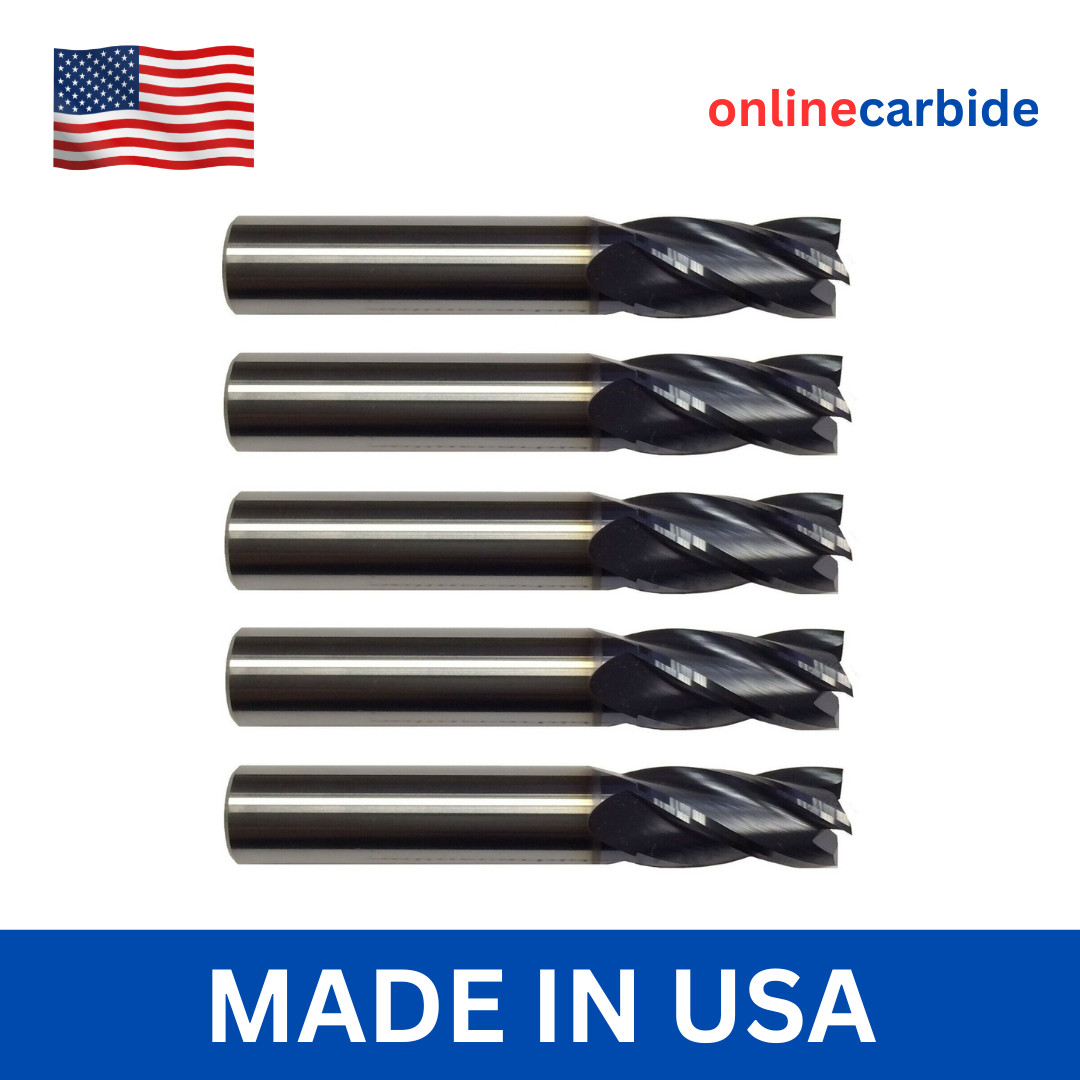 5 Pack 1/4" Solid Carbide End Mills – TiALN Coated – 4 Flute Center Cutting USA