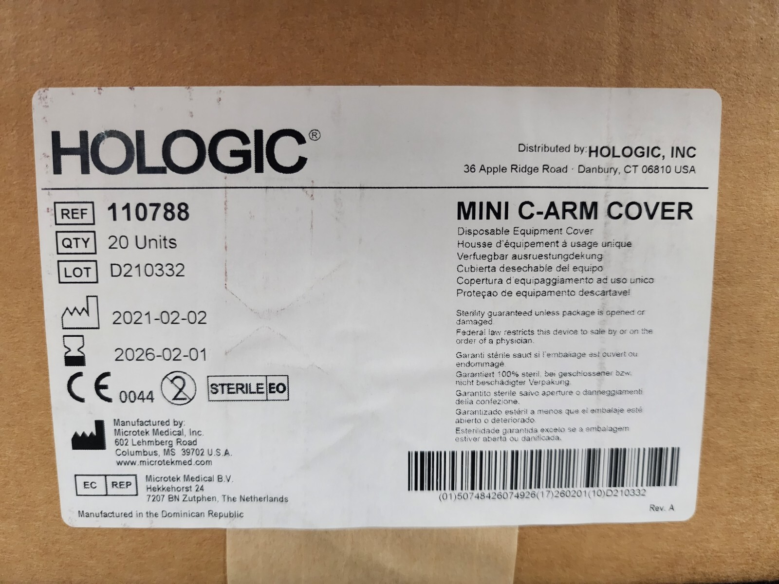 Lot of 20 x Hologic Mini C-Arm Cover Drape 110788 Exp. Date 2026
