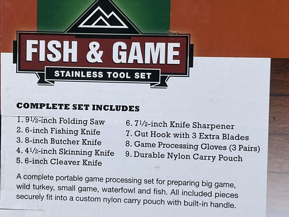 Fish & Game 9-Piece Game Processing Set w/Durable Nylon Carrying Pouch NEW