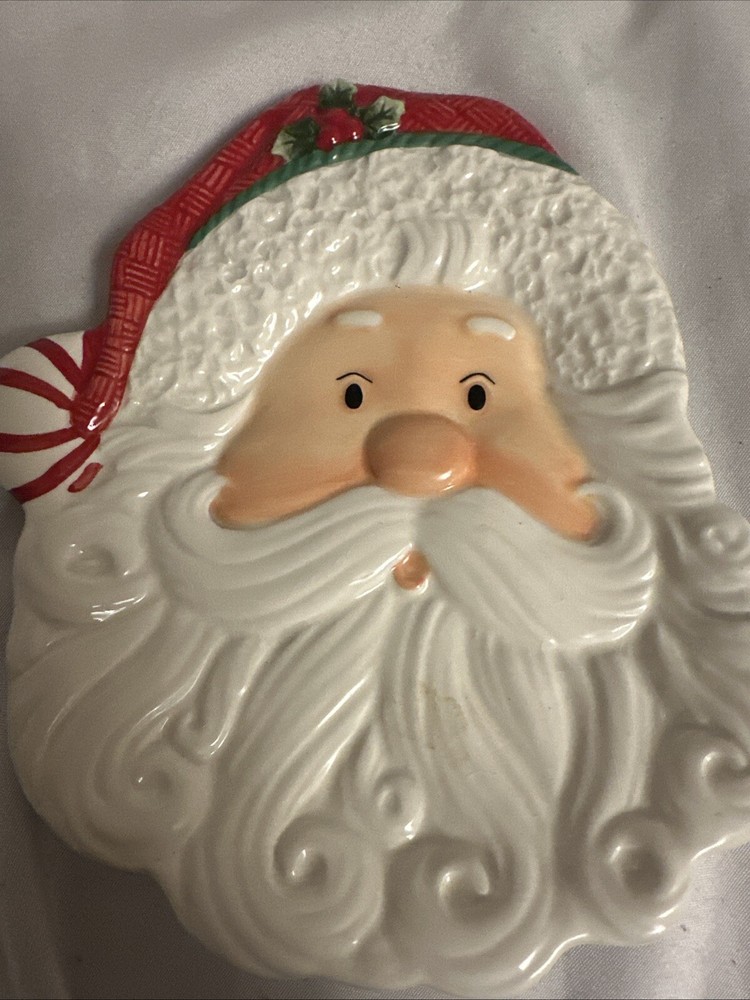Fitz & Floyd Peppermint Santa Cookie / Candy Tray