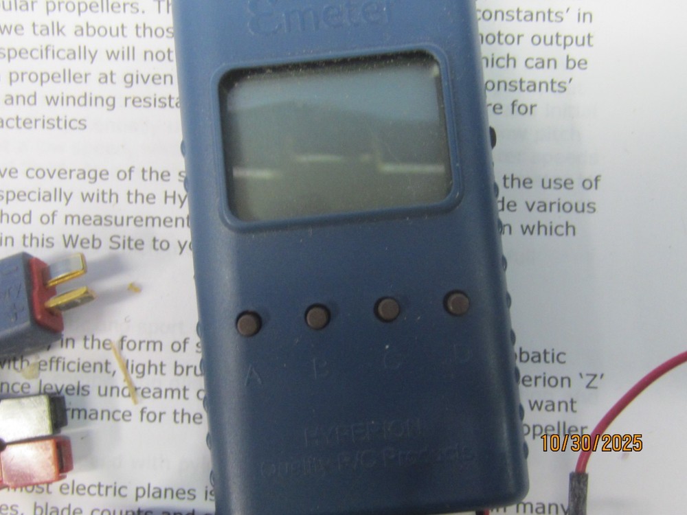 HYPERION EMETER, VOLTMETER, AMMETER, TACH, PROP CONSTANTS/EFFICIENCY ETC., USED