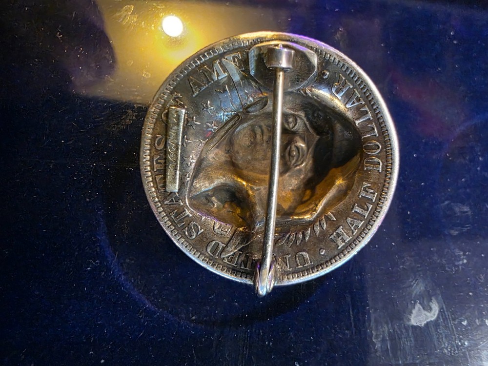 VERY RARE 1908 Barber Half Dollar Repousse' pin