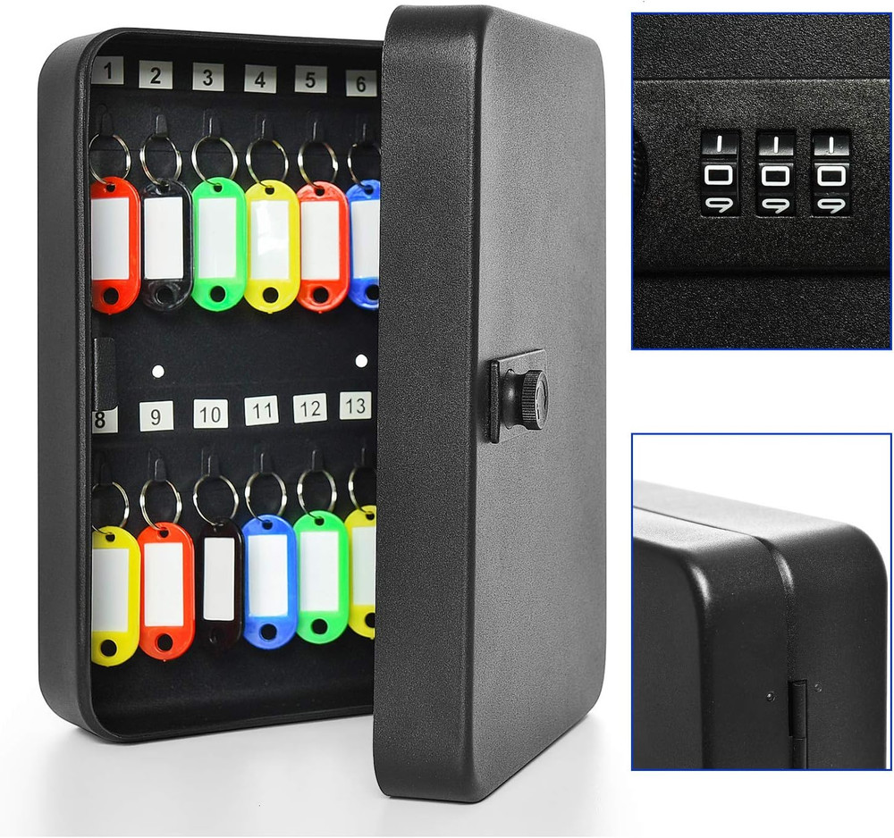 28 Key Cabinet Wall Mount, Steel Key Box Wall Mount with Code, Combination Lock