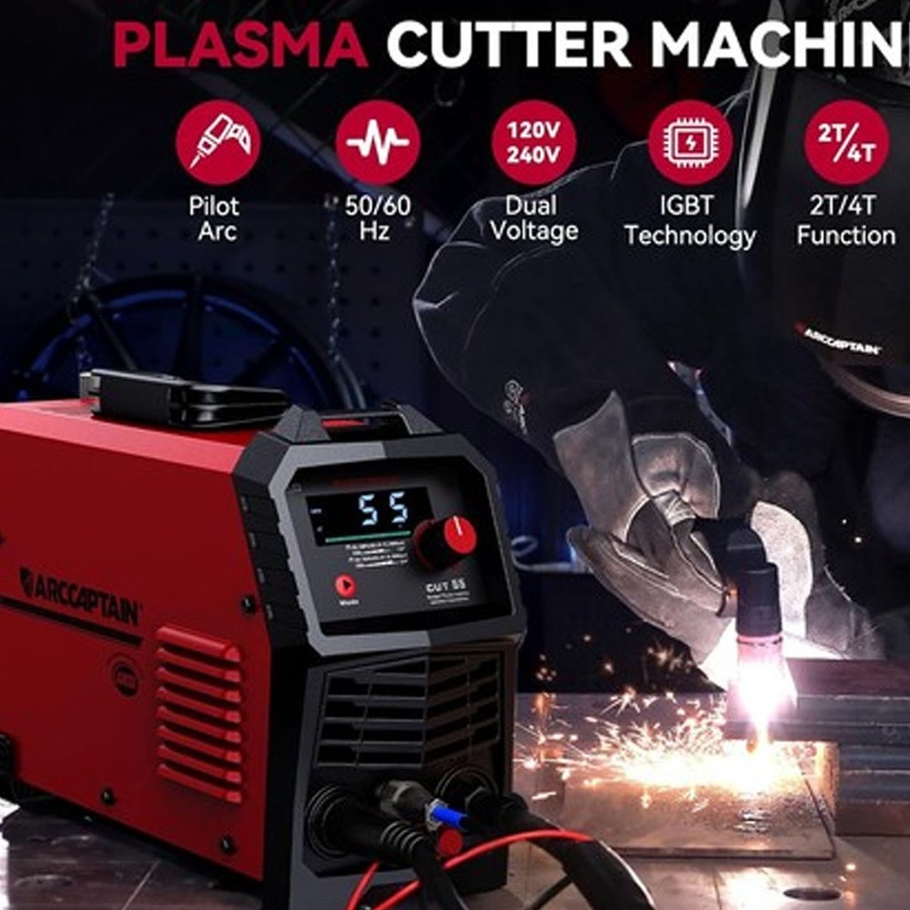55A Plasma Cutter, Large LED Display, Non-Touch Pilot ARC Plasma Cutting Machine