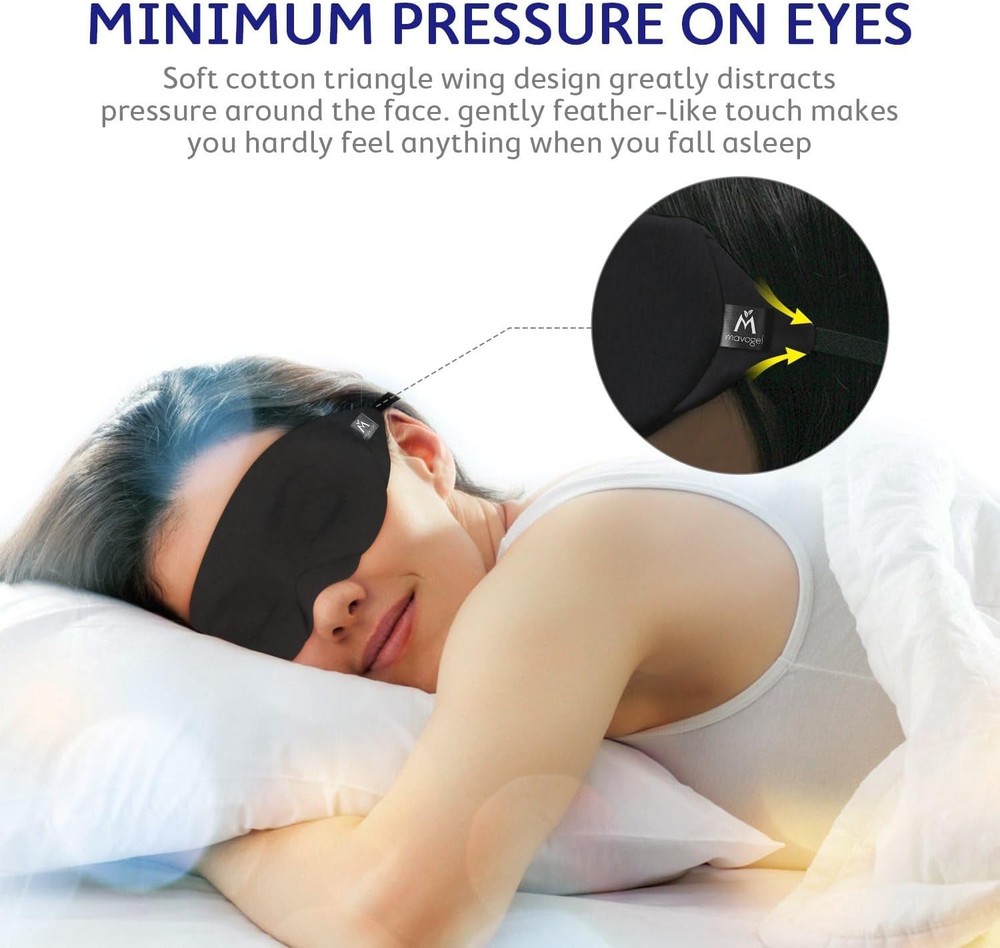 Mavogel Cotton Sleep Mask - Updated Design Light Blocking Eye Black