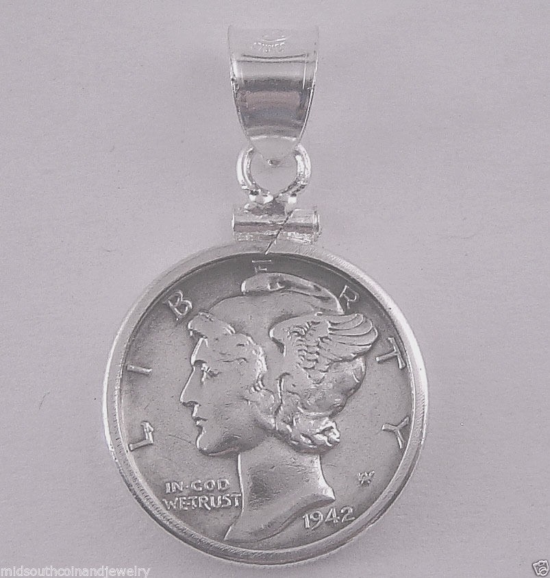 Coin Pendant 90% Silver Vintage Mercury Dime Sterling Silver Bezel Soldered Bail