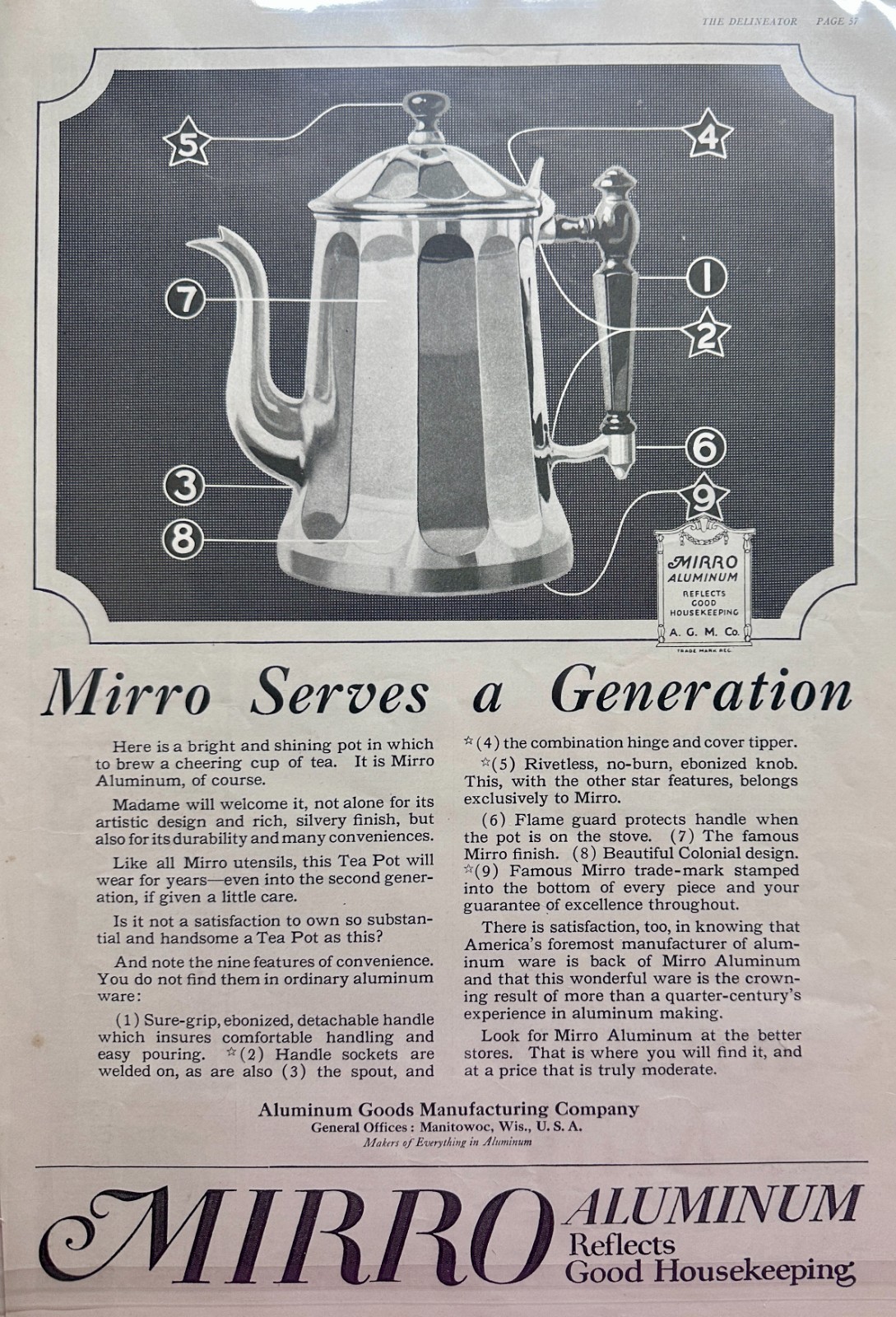 Lot of (2) Mirro Aluminum Cookware Ads - 1920 - Manitowoc, WI Set #93