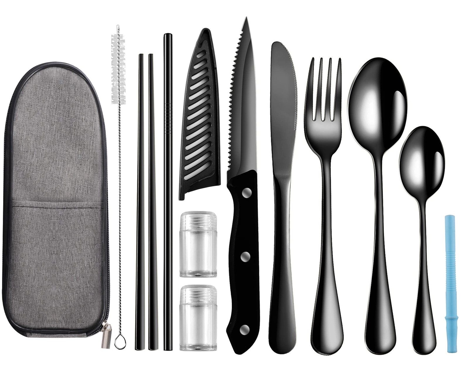 Travel Utensils with Case Reusable Portable Camping Cutlery Set Stainless Steel