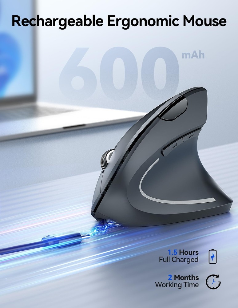 Ergonomic Wireless Mouse Rechargeable Mouse Wireless Silent for Carpal Tunnel...