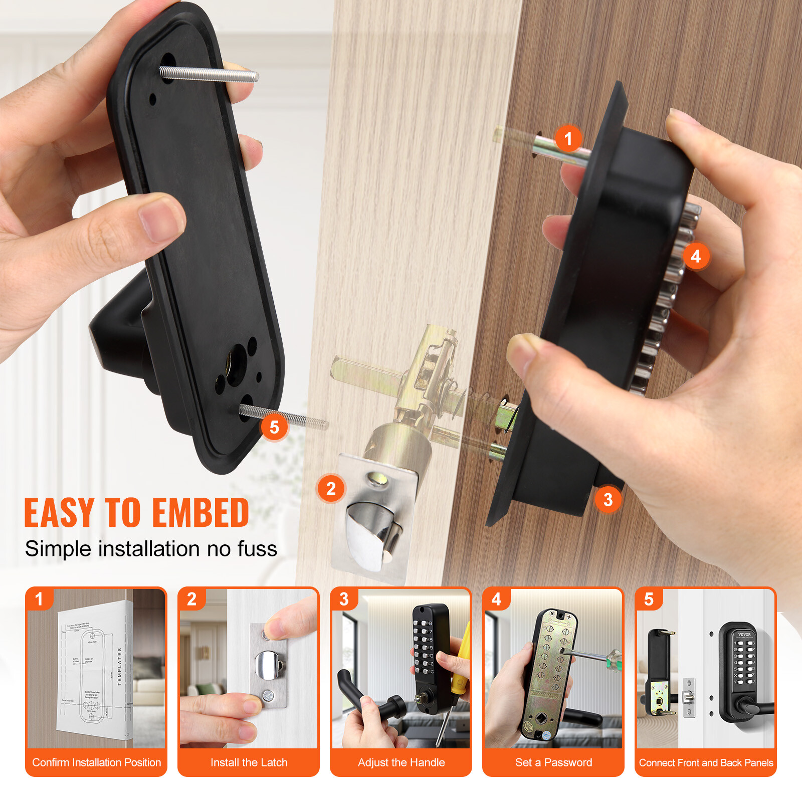VEVOR Mechanical Keyless Entry Door Lock 14 Digit Keypad and Handle Embedded