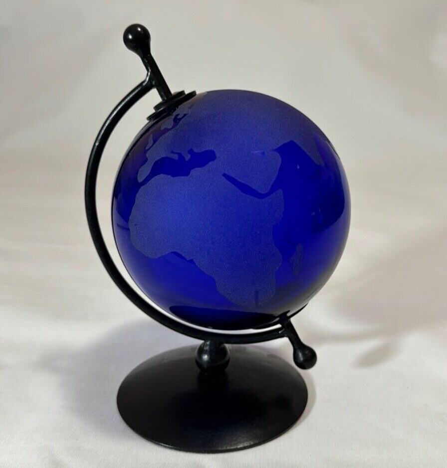 Vintage Cobalt Blue  World Globe Map