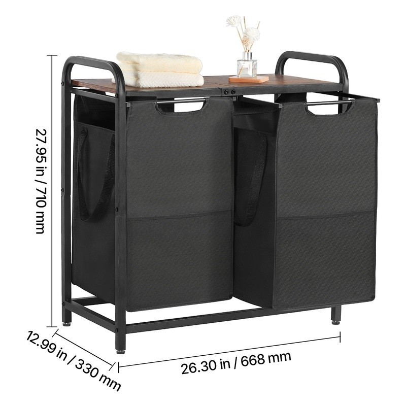 Versatile Laundry Sorter Organizer W/ Sturdy Frame Pull-Out Bags Adjustable Feet