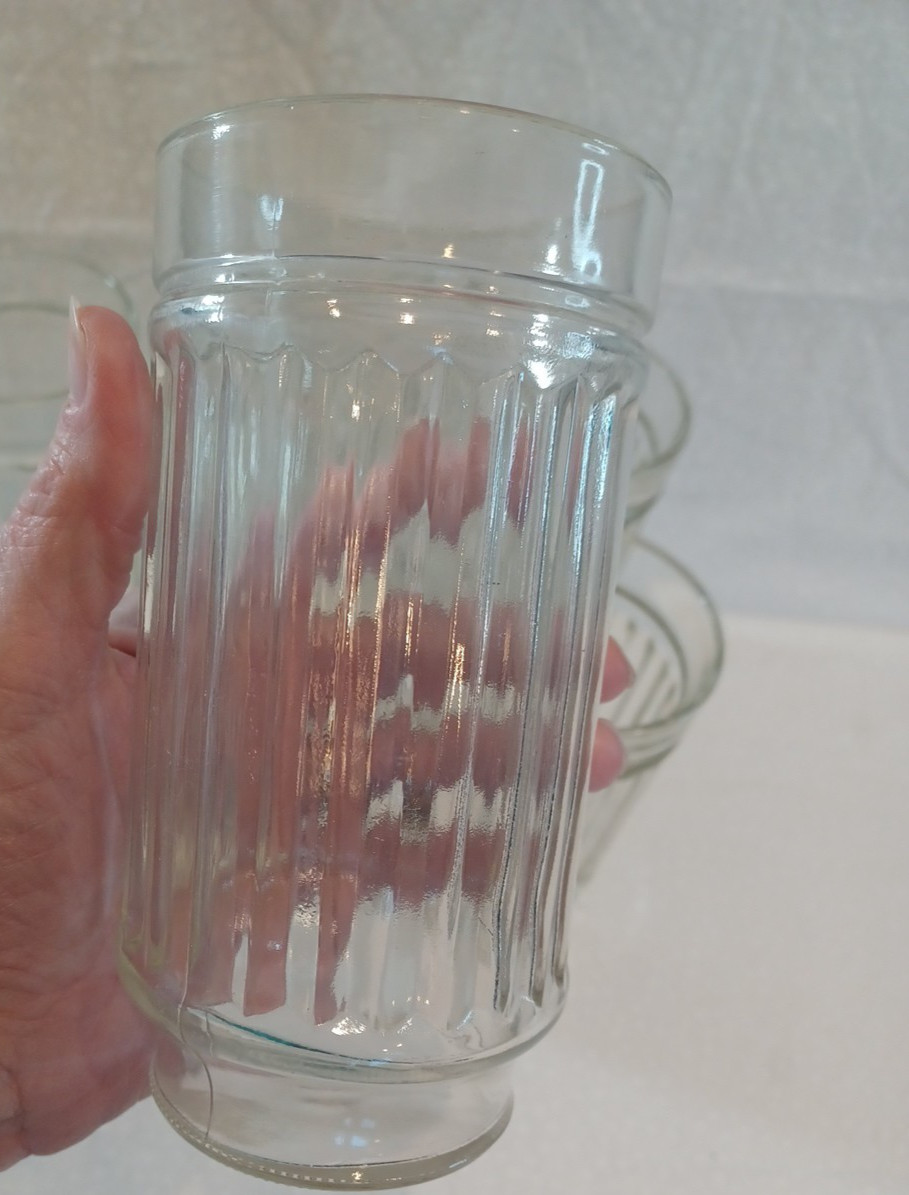 Anchor Hocking 6 VTG Ribbed Line Lites Heavy MCM 6" Tall 16 oz Glasses Retired