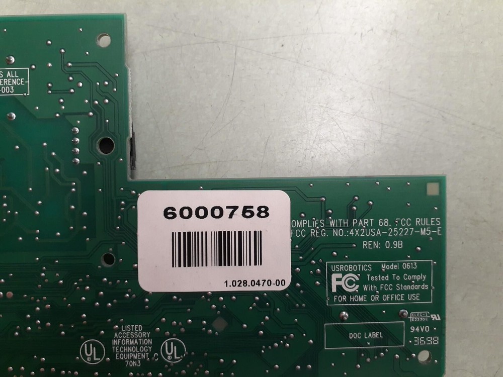 US Robotics 3COM (Model 0613) 16-Bit ISA 56K Modem -Gateway #6000758